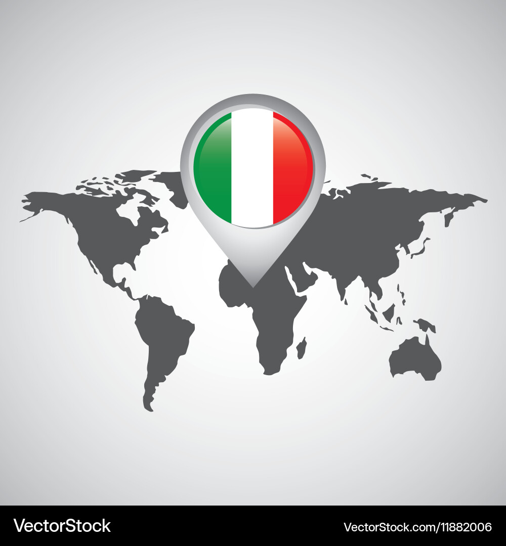 World map with pointer flag italy vector image