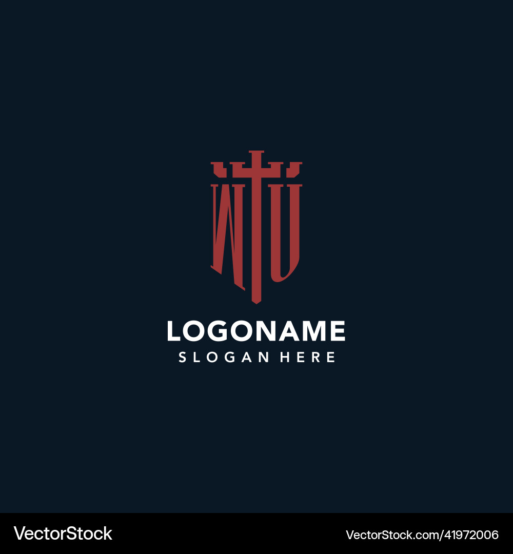 Wu initial monogram logos with sword and shield Wu initial monogram logos with sword and shield vector image