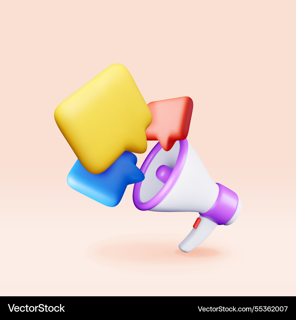 3d megaphone with blank bubble chat isolated 3d megaphone with blank bubble chat isolated vector image