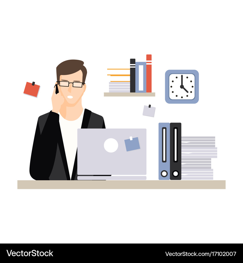 Businessman Working at Computer vector image