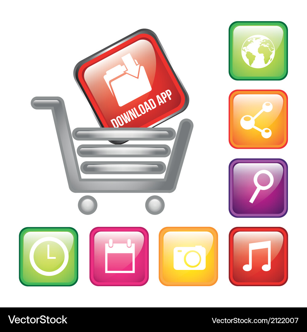 Colorful apps with shopping cart app store Vector Image