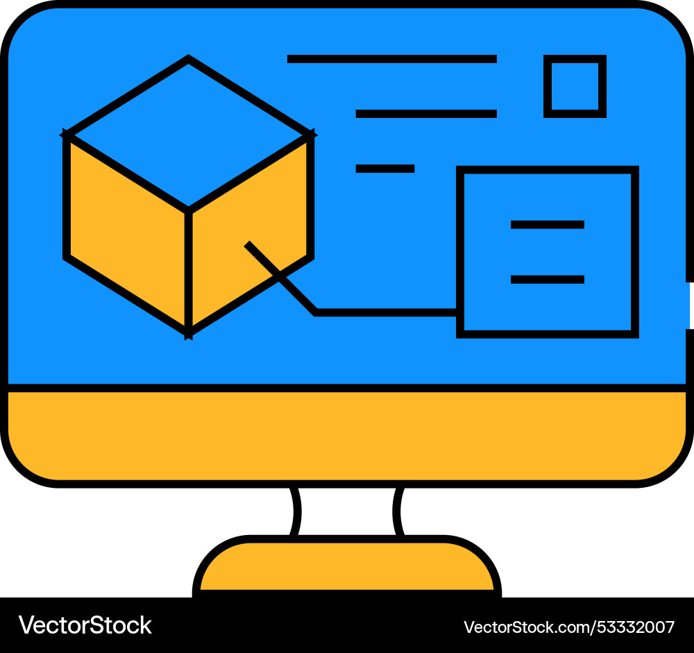 Digital model on computer screen icon color Digital model on computer screen icon color Vector Image