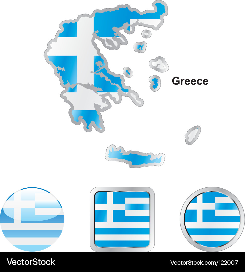 Greece Flag Map Icon Set Vector Image