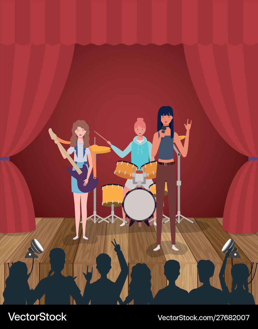 Group music band playing instruments characters Vector Image