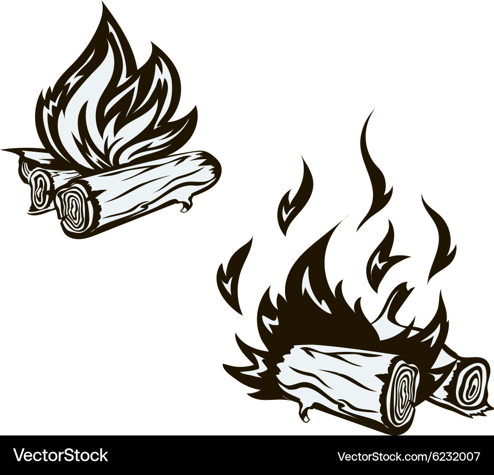 Hand Drawn Bonfire Set - Flames & Wood Vector Image