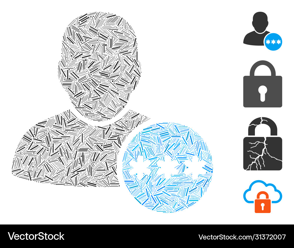 Hatch user password icon collage Hatch user password icon collage Vector Image