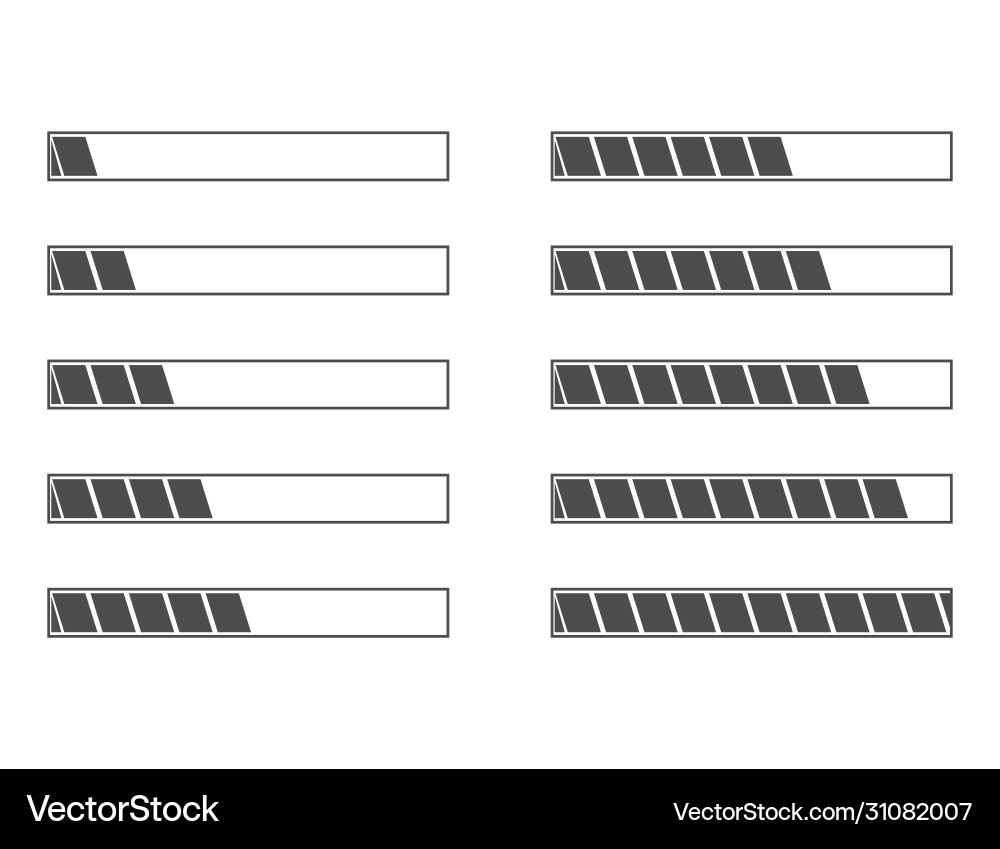 Loading progress bar status from 5 to 100 Loading progress bar status from 5 to 100 vector image
