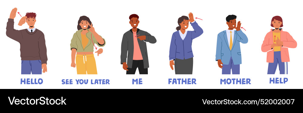 People demonstrating various common sign language People demonstrating various common sign language vector image