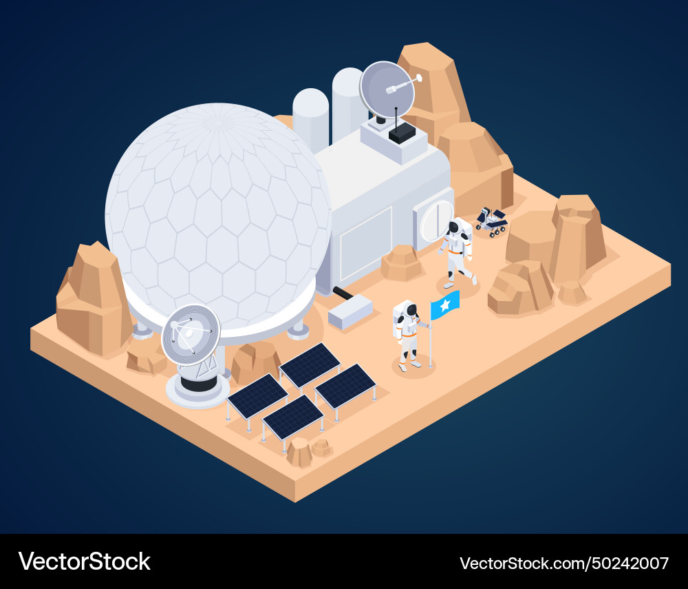 Planet base isometric composition Planet base isometric composition Vector Image