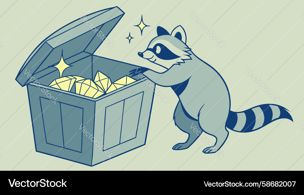 Raccoon and treasure box sparkling overflow Vector Image