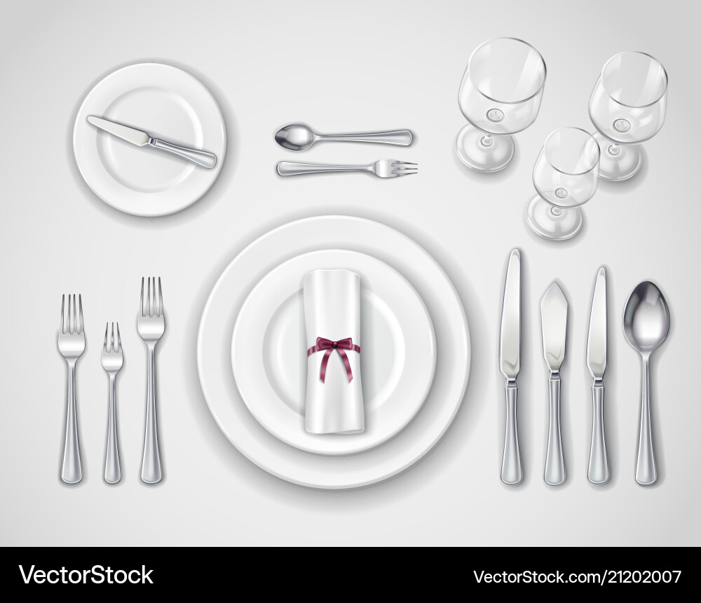 Realistic Table Setting - Top View vector image