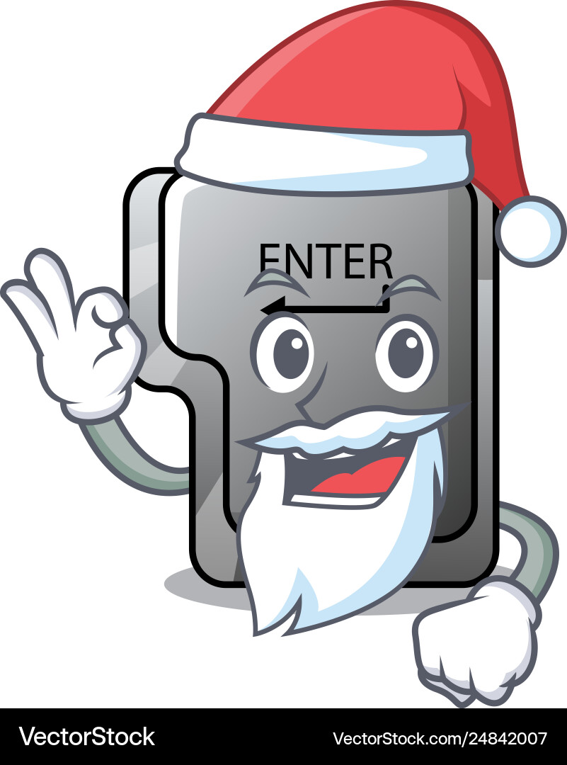 Santa enter button installed on computer cartoon Santa enter button installed on computer cartoon vector image