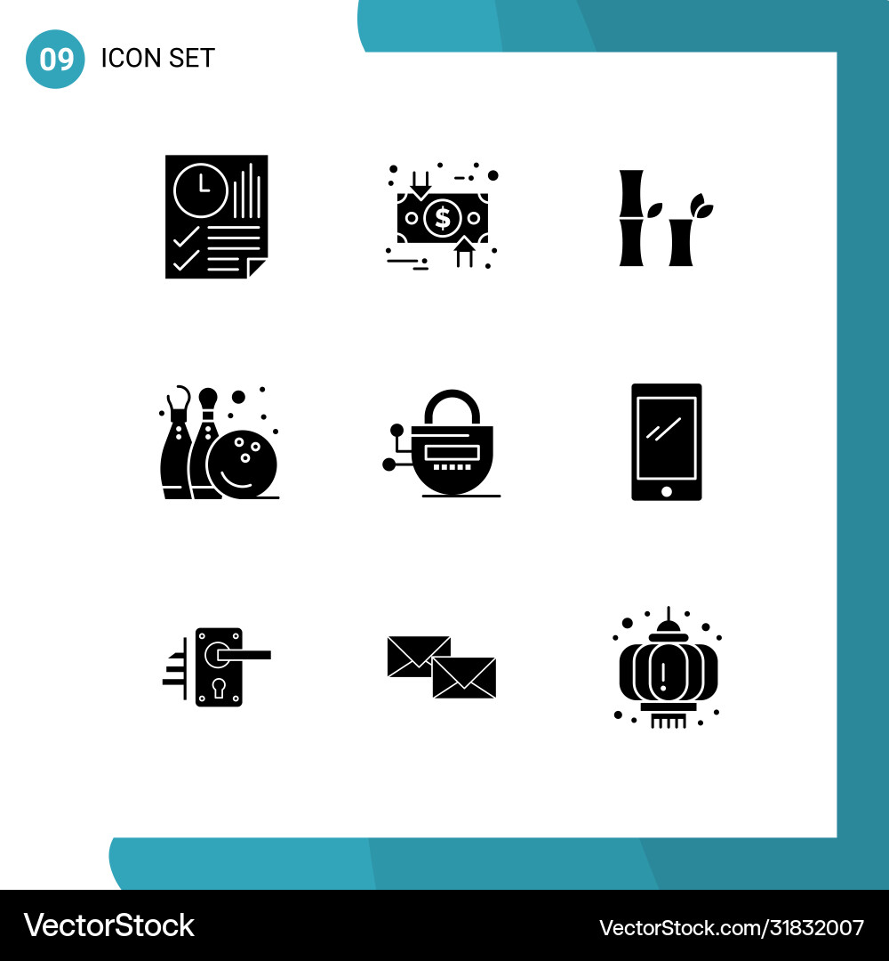 Set 9 solid glyphs on grid for lock game Vector Image