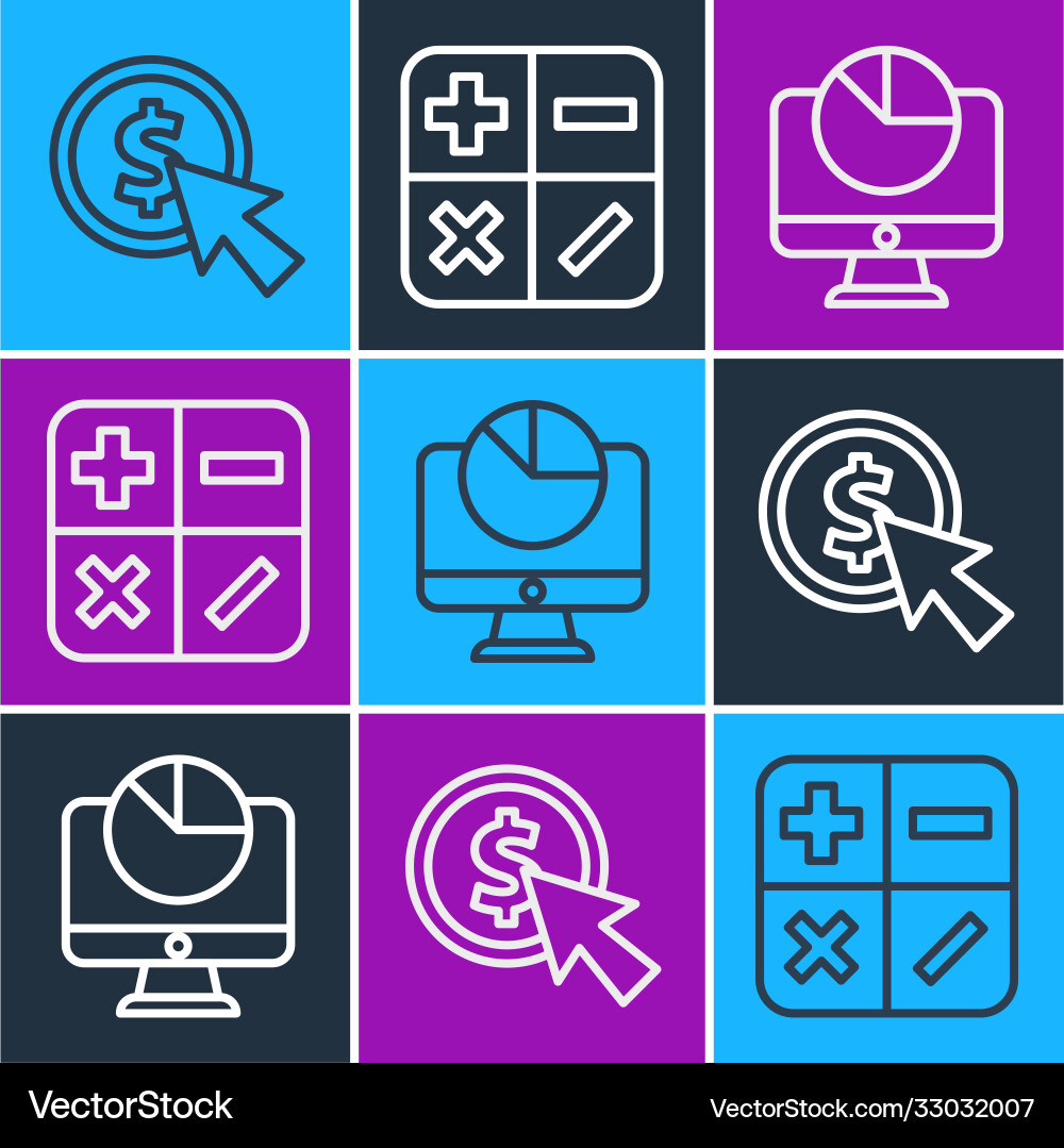 Set line cursor and coin computer monitor Set line cursor and coin computer monitor vector image