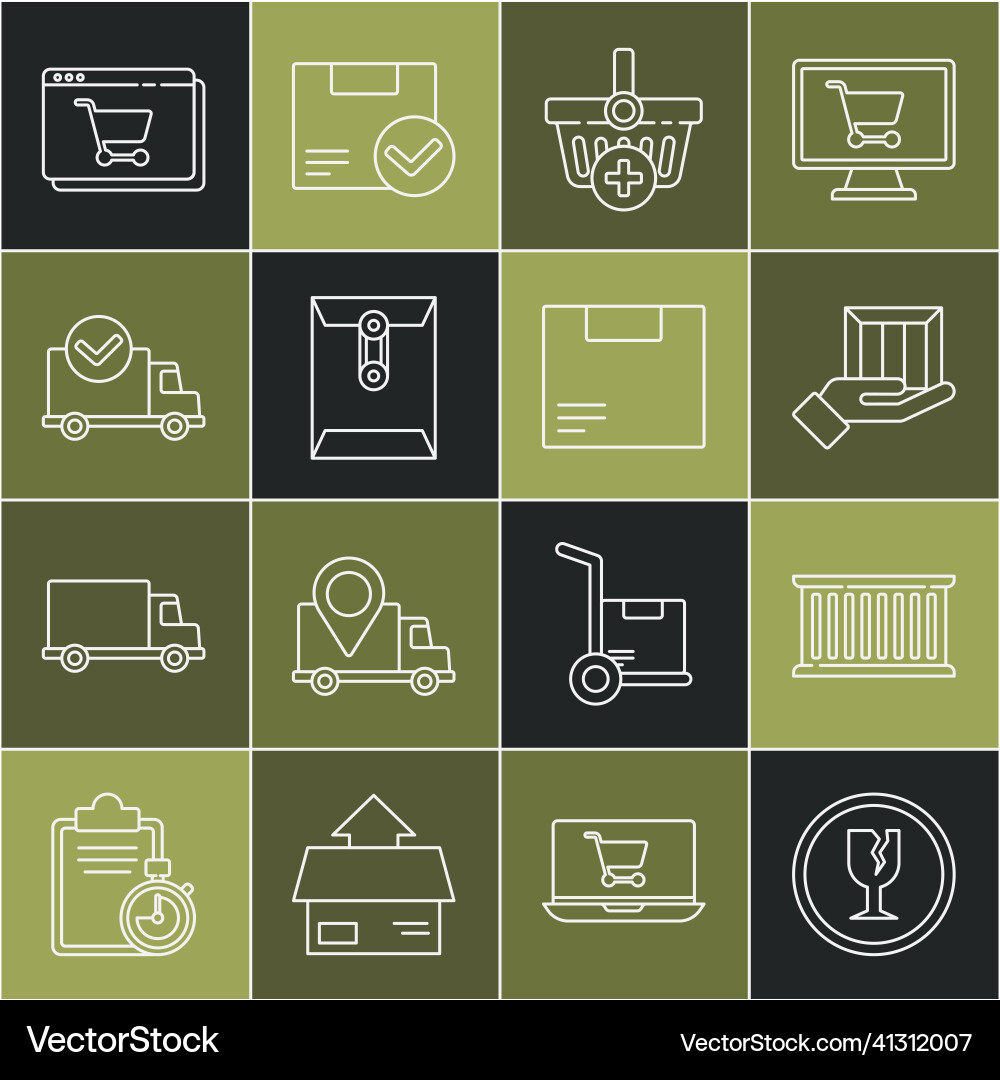 Set line fragile broken glass container delivery Vector Image