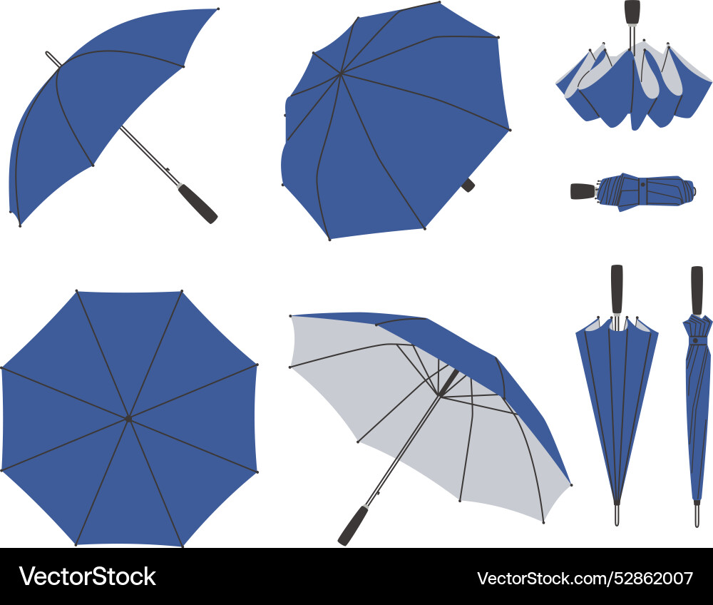 Set of open and folded umbrellas protecting Vector Image
