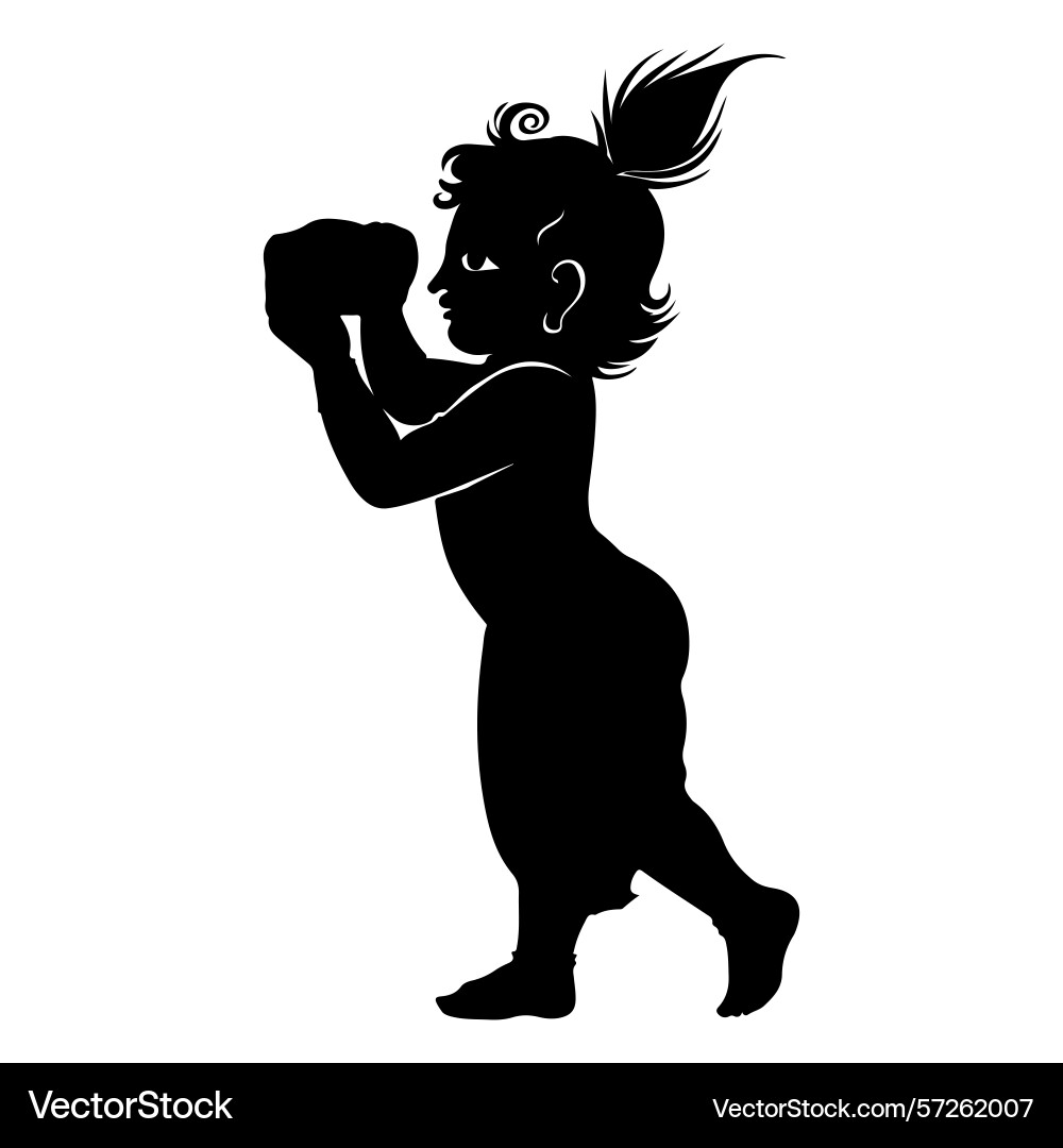 Silhouette of a child holding an object with both Vector Image