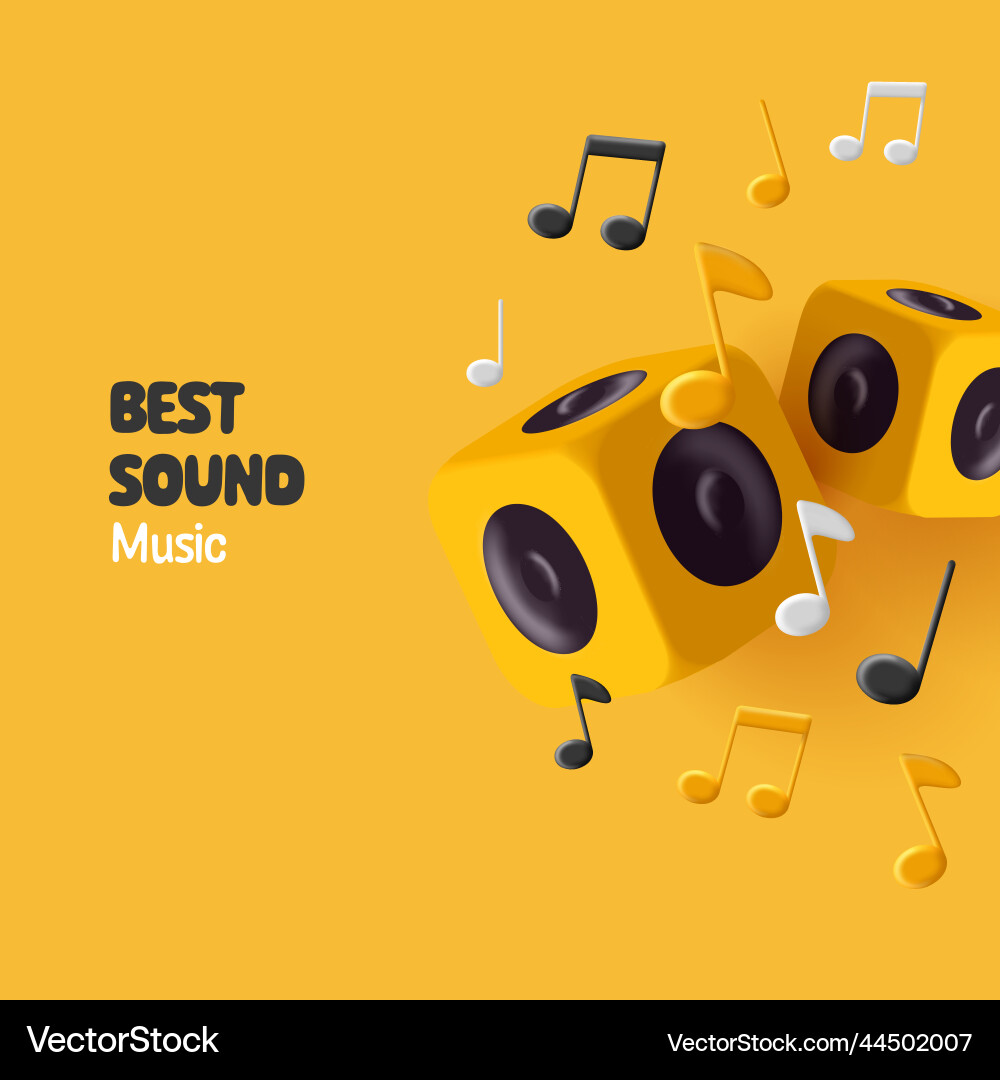 Yellow 3d boombox columns composition with notes Yellow 3d boombox columns composition with notes vector image