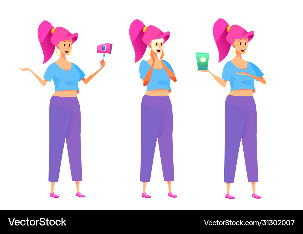 Young girl fashion blogger cosmetics set Young girl fashion blogger cosmetics set vector image