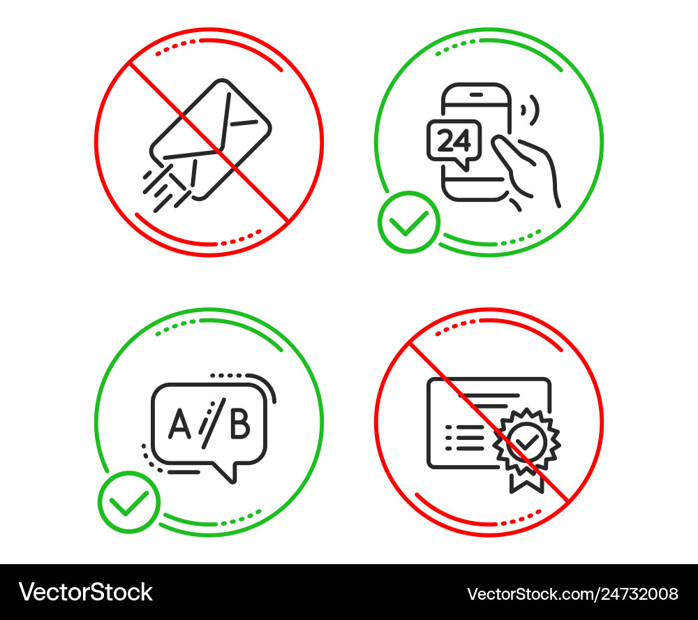 24h service e-mail and ab testing icons set 24h service e-mail and ab testing icons set vector image