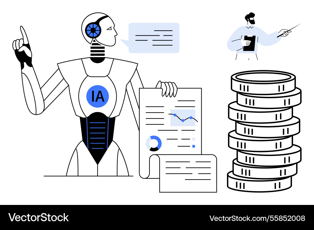 Ai robot analyzing financial data with charts Vector Image