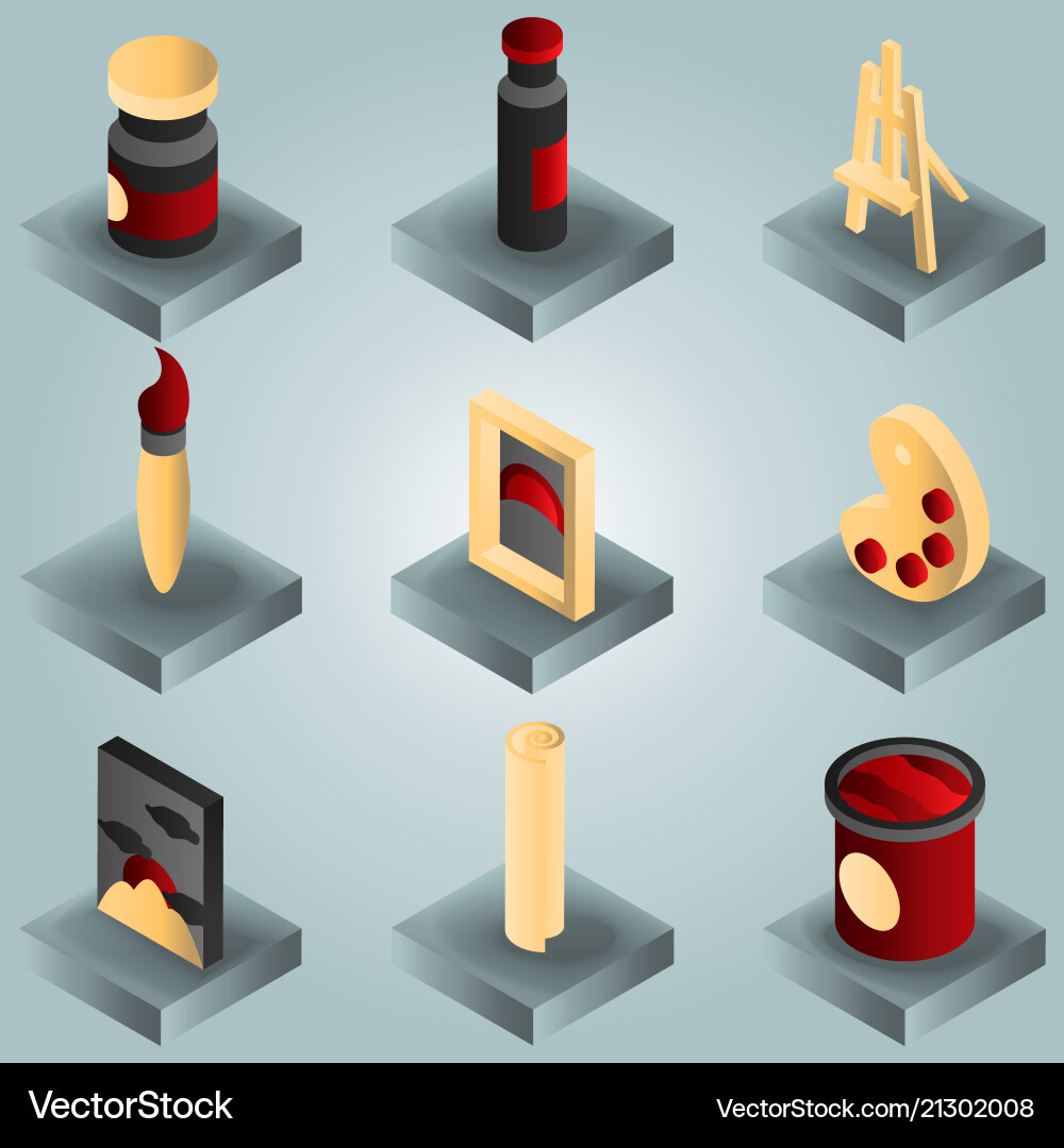 Art color gradient isometric icons set Art color gradient isometric icons set vector image