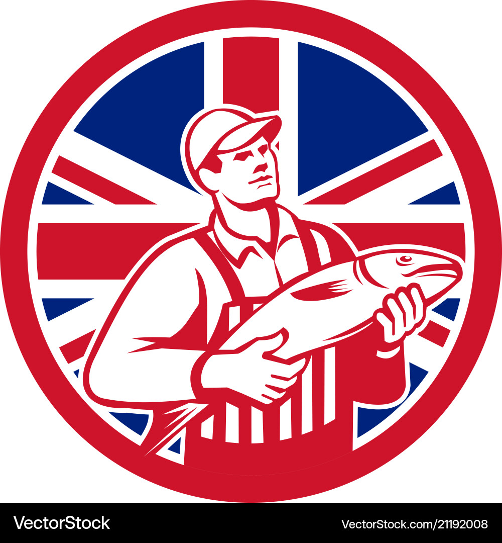 British fishmonger union jack flag mascot Vector Image