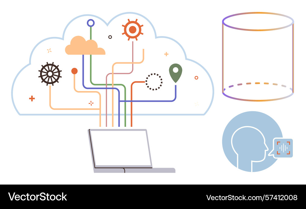 Cloud data integration featuring laptop database Cloud data integration featuring laptop database vector image