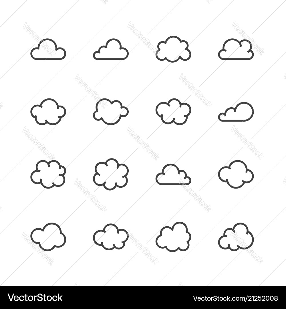 Cloud Flat Line Icons - Data & Weather Vector Image