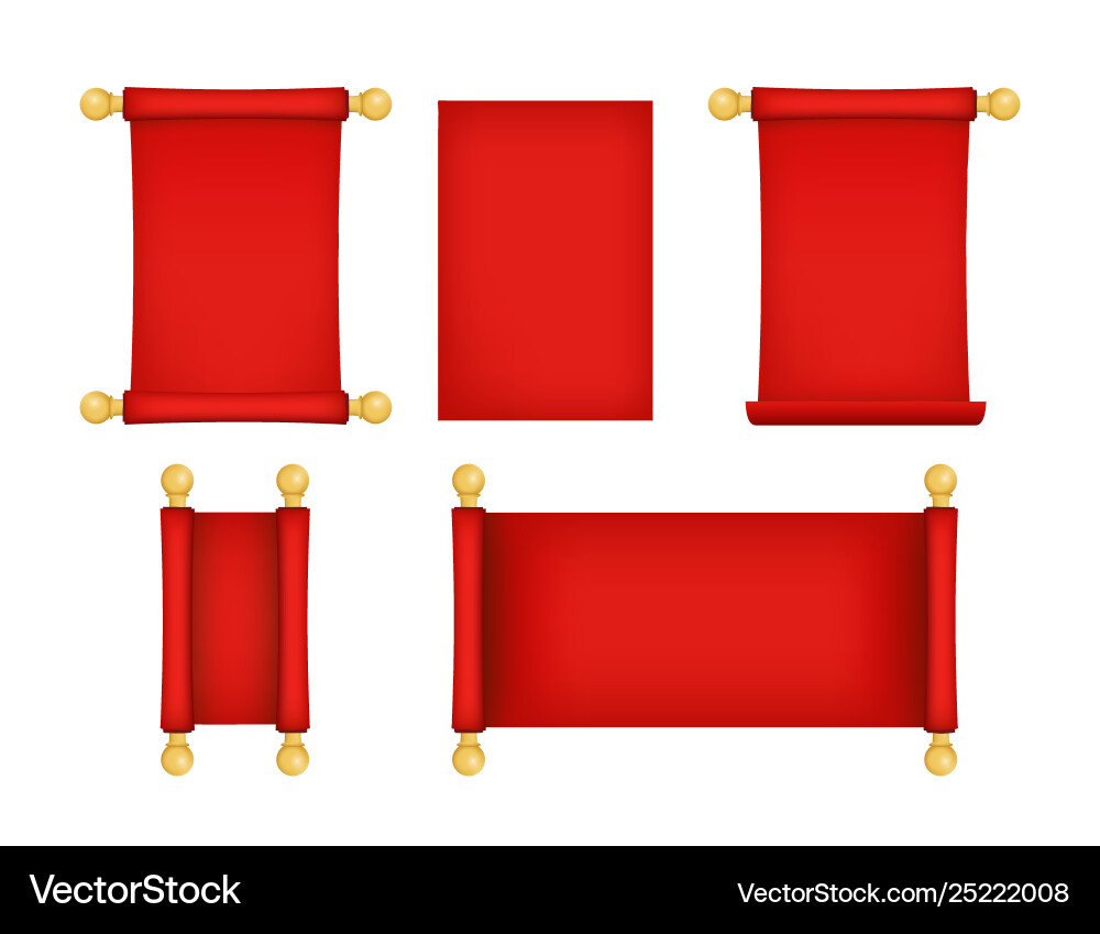 Detailed Red Scroll Set - Ancient Documents Vector Image