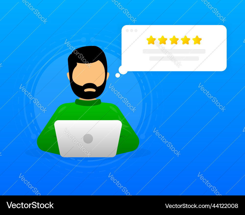 Five star rating men in computer concept Five star rating men in computer concept Vector Image