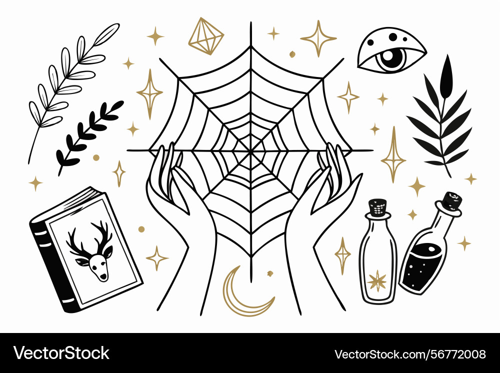 Mystical elements in outline style Vector Image