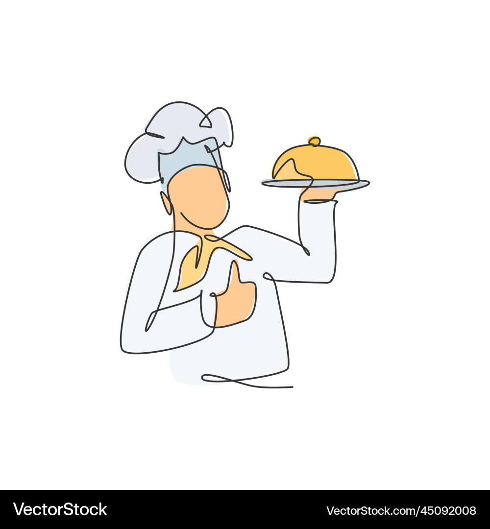 One continuous line drawing of man chef character One continuous line drawing of man chef character vector image
