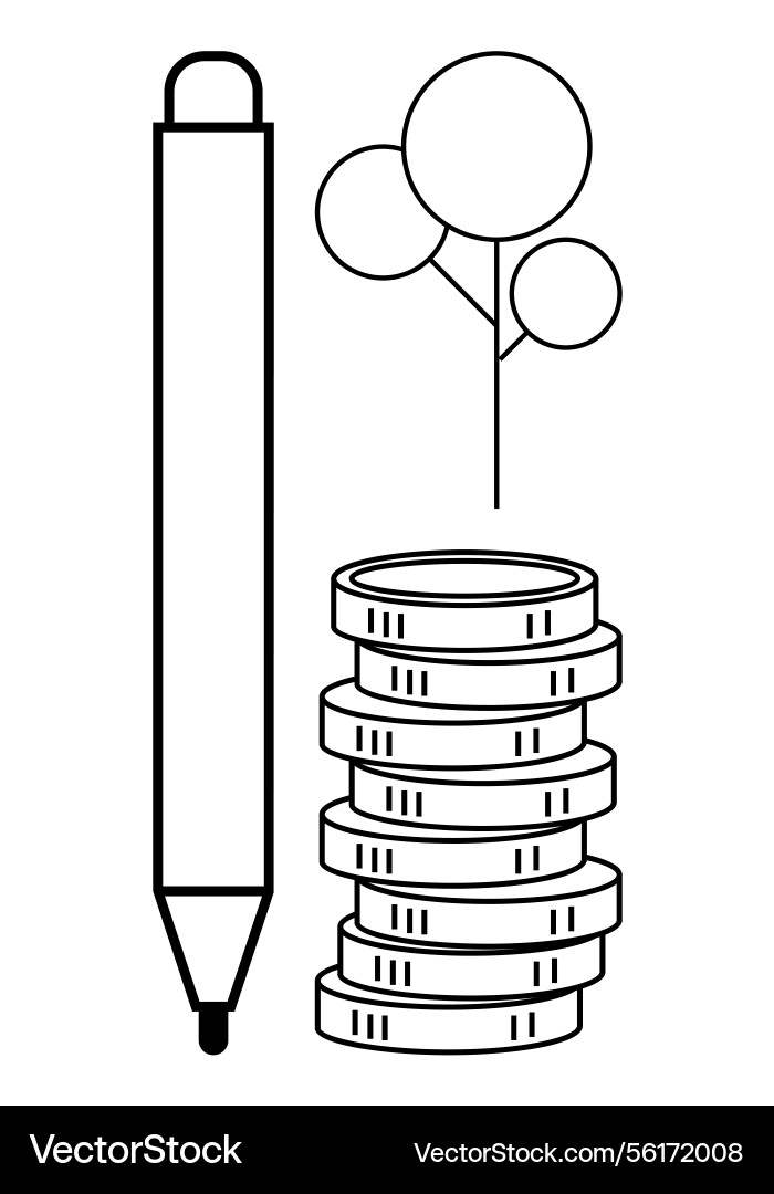 Pen stack of coins and tree elements depicting Vector Image