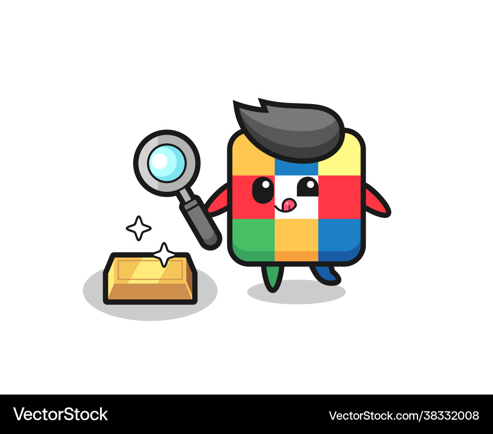 Rubik cube character is checking authenticity Rubik cube character is checking authenticity Vector Image