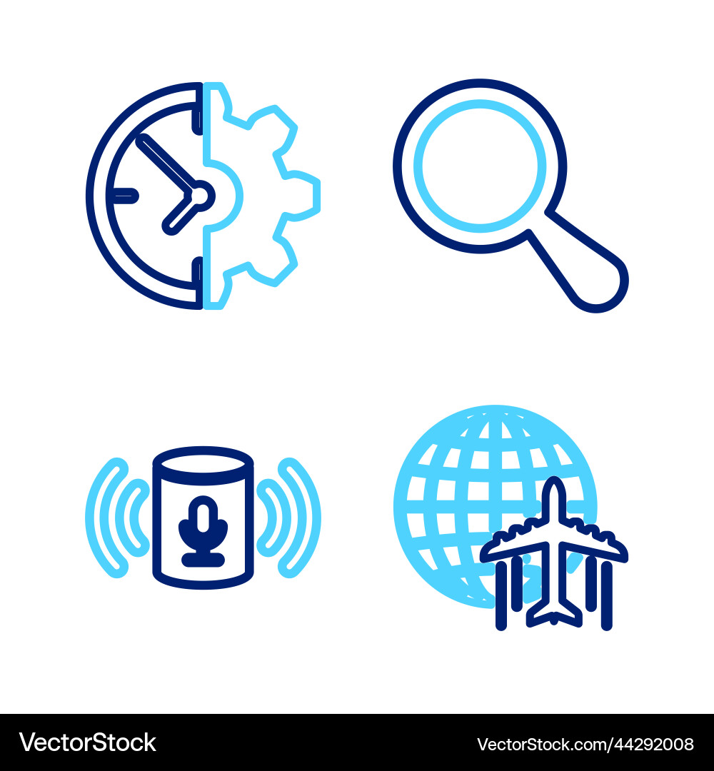 Set line globe with flying plane voice assistant Set line globe with flying plane voice assistant vector image
