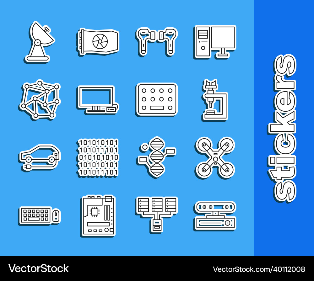 Set line motion sensor drone flying microscope Vector Image