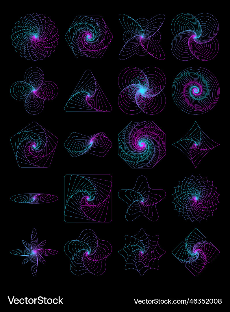 Set of abstract fractal objects on a black Set of abstract fractal objects on a black Vector Image