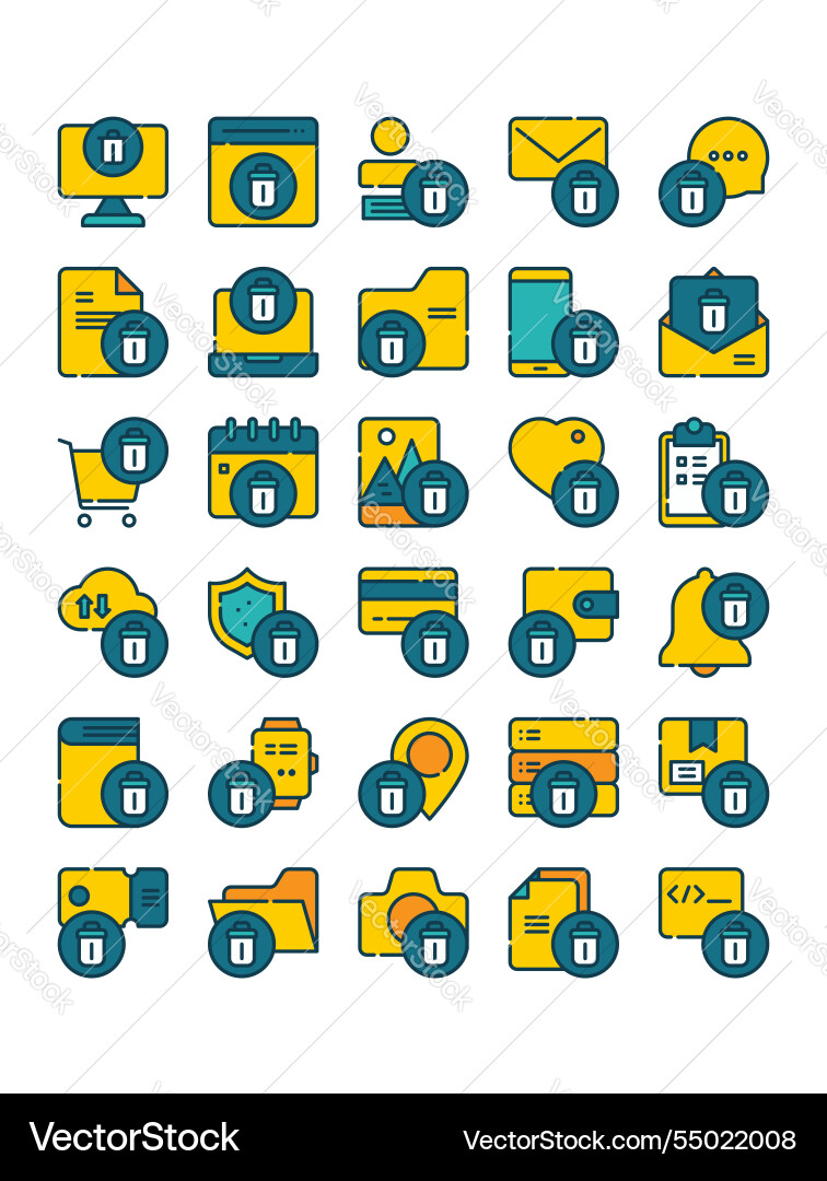 Set of delete remove filled outline icon Set of delete remove filled outline icon vector image