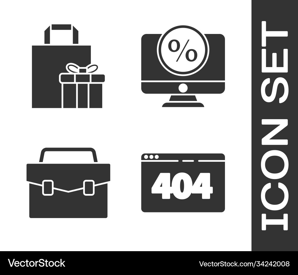 Set page with a 404 error gift box briefcase Vector Image