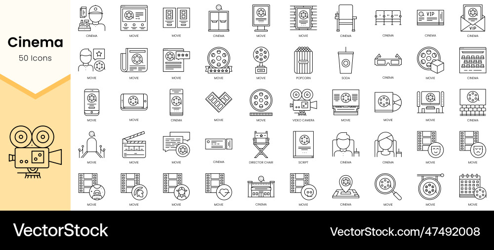 Simple outline set of cinema icons linear style Vector Image