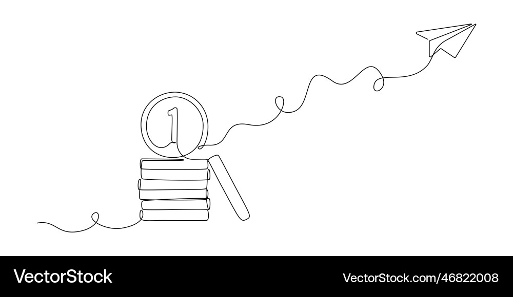 Stack of coins with paper plane in one continuous Stack of coins with paper plane in one continuous vector image