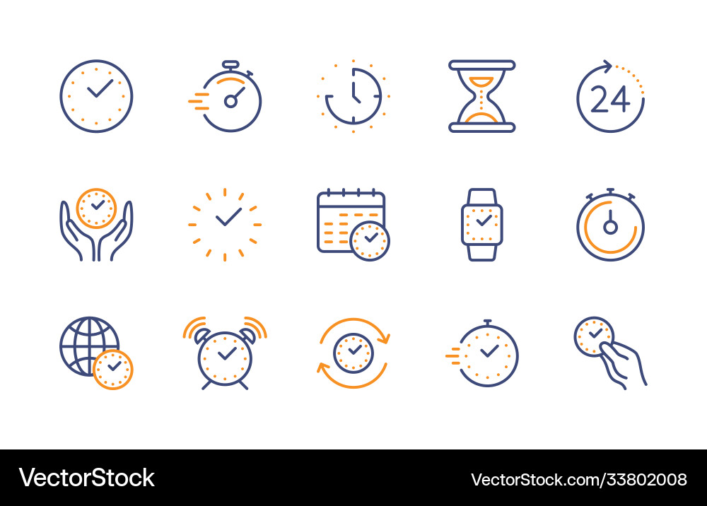 Zeit und Uhr Farbe lineare Icons gesetzt Zeit und Uhr Farbe lineare Icons gesetzt vektorbild