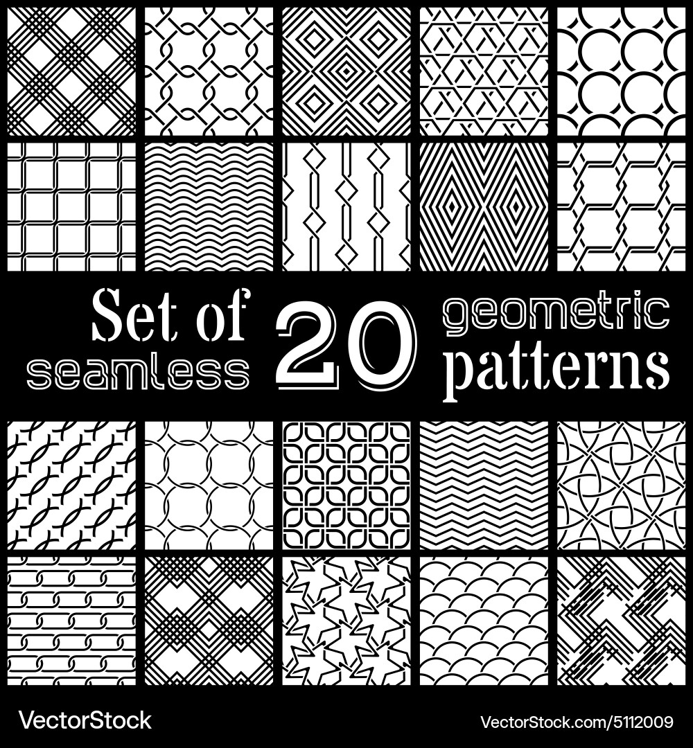 20 geometric seamless patterns set vector image