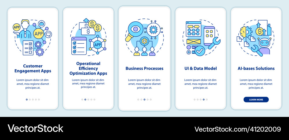 Apps erstellt mit Low-Code-Plattformen Onboarding Vektorbild