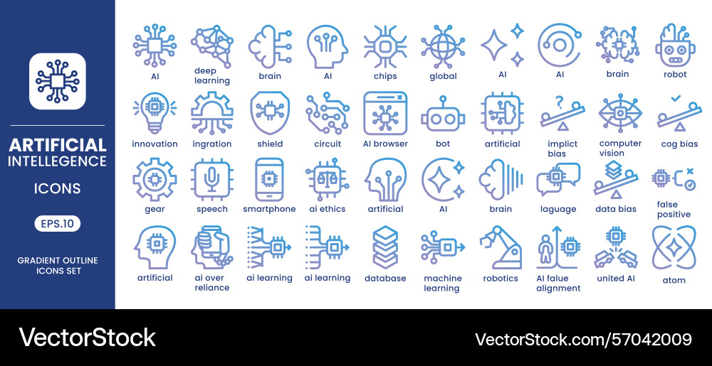 Artificial intelligence gradient outline icons set Artificial intelligence gradient outline icons set vector image