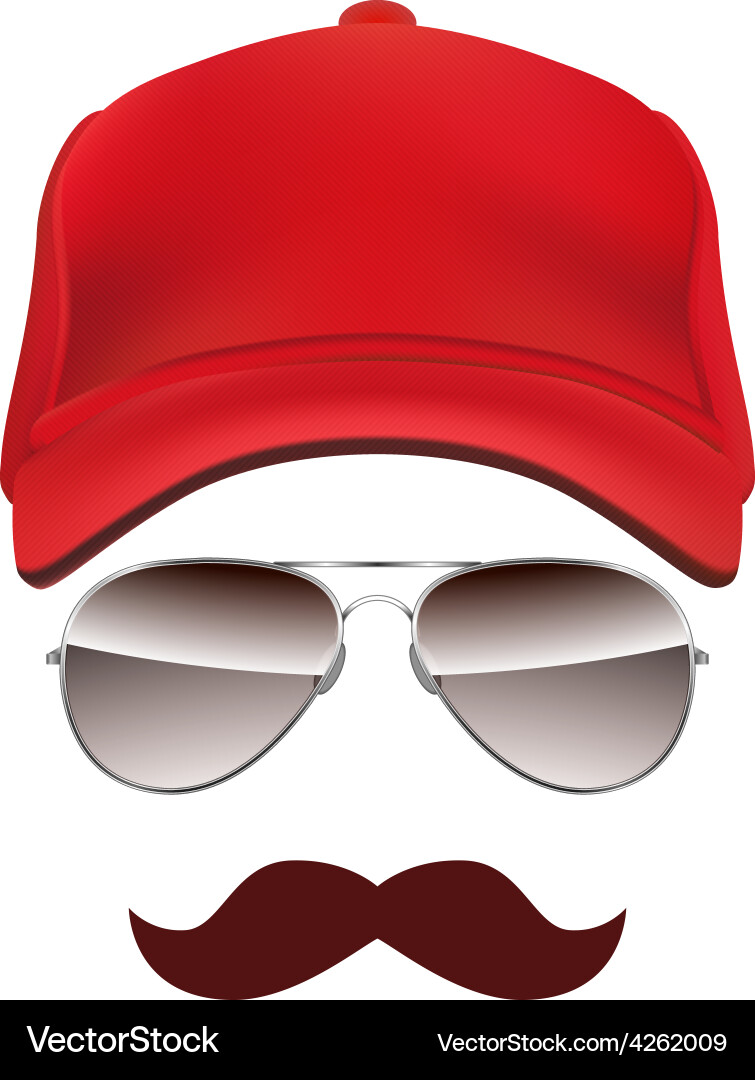 Baseball cap glasses and mustache isolated Vector Image