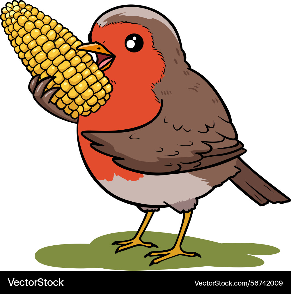 Cheerful bird enjoying a cob of corn Vector Image
