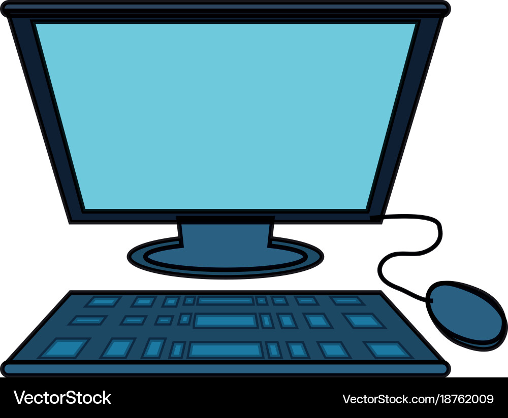 Computer with keyboard and mouse icon vector image