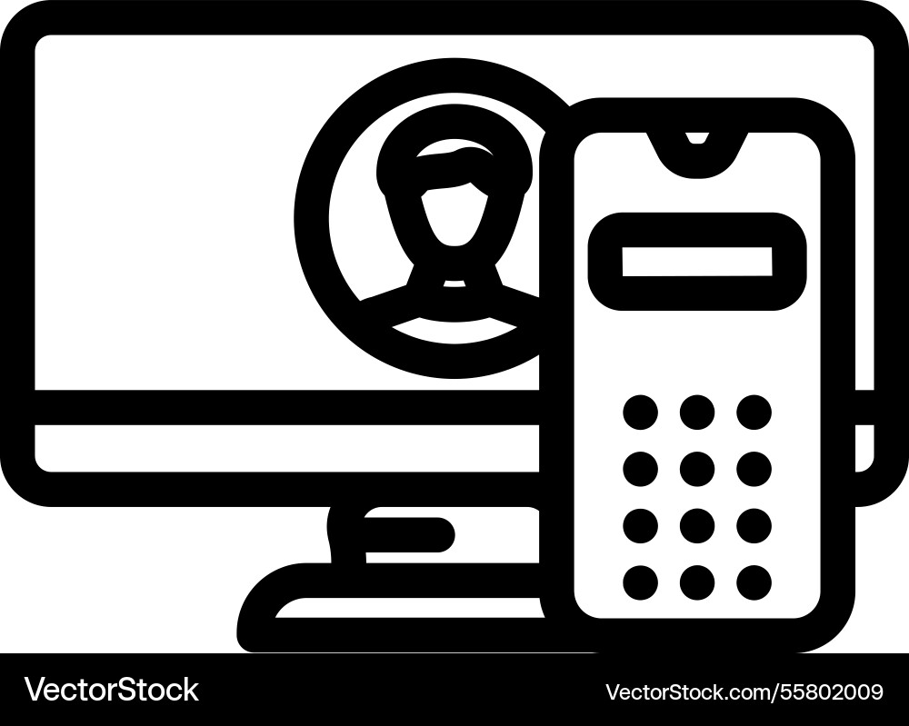 Desktop computer phone line icon Vector Image